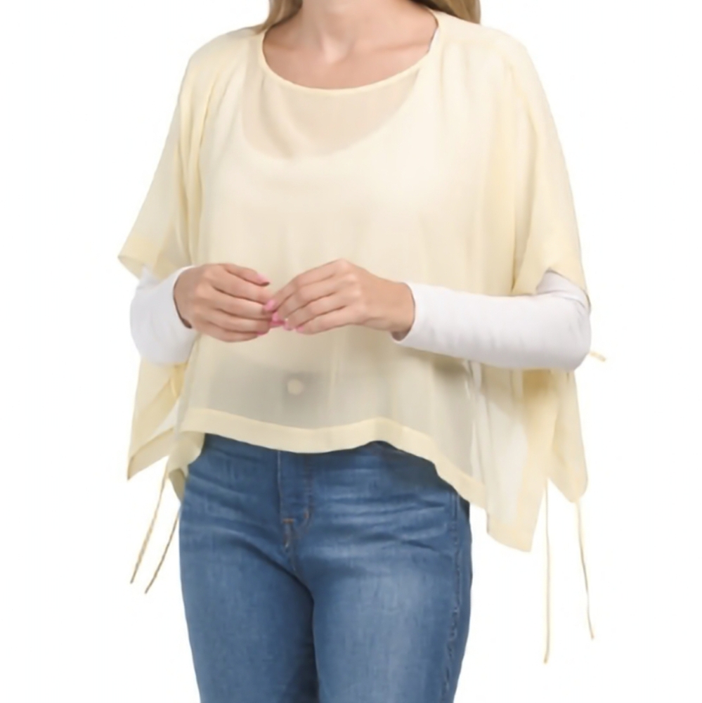 Eileen Fisher Sheer Silk Georgette Poncho Butter NWT